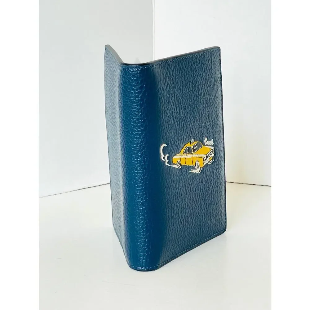 Coach Deep Teal Leather Passport Wallet with Yellow Car Graphic